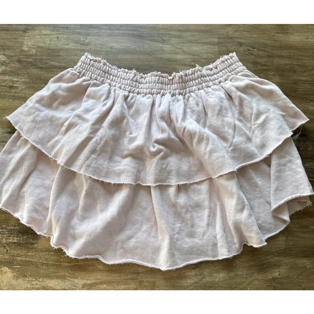 Aerie Mini Skirt Womens Large Light Pink Tiered Cottagecore Ruffle NWT Cute